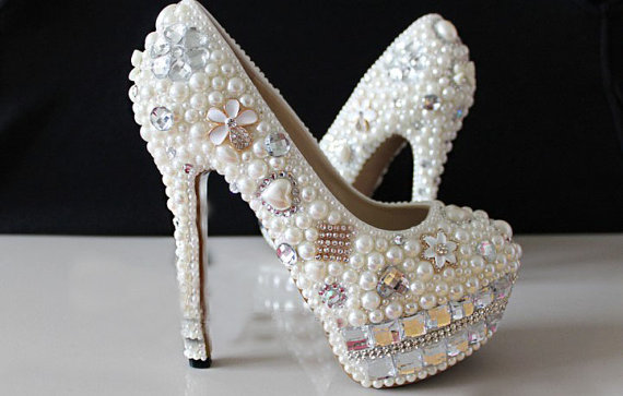 Women High Heel Shoes,pearl Wedding Shoes, Bridal Shoes, Bridal, Women Peep Toe Shoes Lady Evening Party Club High Heel Dress Shoes,rhinestone
