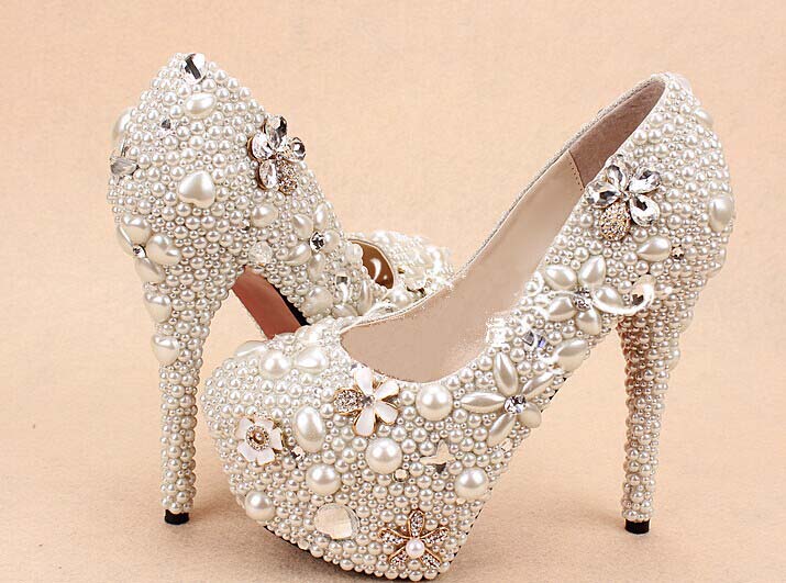 White Bridal Shoes with Crystals and Lace White Wedding Shoes with platform  Heel | eBay