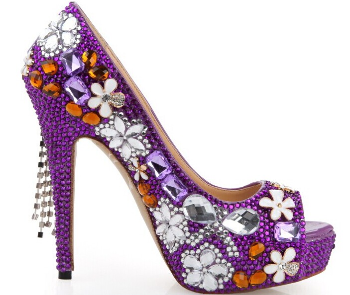 Purple Rhinestone Crystal Flowers Wedding Shoes Lady Party Dress Shoes Wedding Dress Shoes Butterfly Women Shoes, Bridal Shoes, Bridal, Women