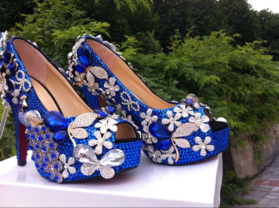 blue floral heels