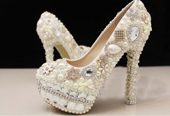 Pearl Wedding Shoes, Bridal Shoes, Bridal, Women Peep Toe Shoes Lady Evening Party Club High Heel Dress Shoes,unique Ivory Pearl Floral Dress