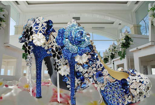 Blue Peacock Rhinestone Crystal Flowers Wedding Shoes Lady Party Dress Shoes Wedding Dress Shoes Wedding Shoes, Bridal Shoes, Bridal, Women Peep
