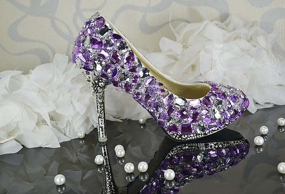 Women Purple Crystal Wedding Shoes Luxurious Beautiful Bridal Dress Shoes Women High Heel Party Club Shoes, Bridal Shoes, Bridal, Women Peep Toe