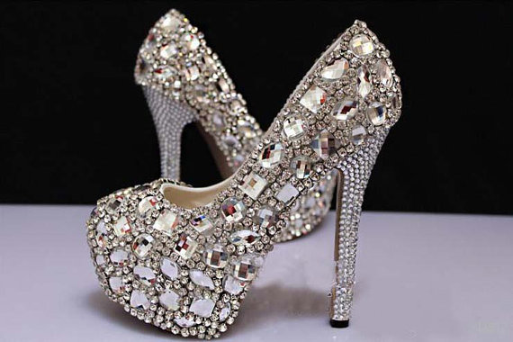 Fashion Silver Rhinestone Wedding Party Prom Shoes Luxury Full Crystal Bridal High Heels Nightclub Pumps, Bridal Shoes, Bridal, Women Peep Toe