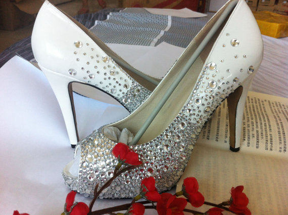2017beautiful Elegant Crystal Rhinestone Honeymoon High Helel Wedding Bridal Shoes Evening Party Shoes, Bridal Shoes, Bridal, Women Peep Toe