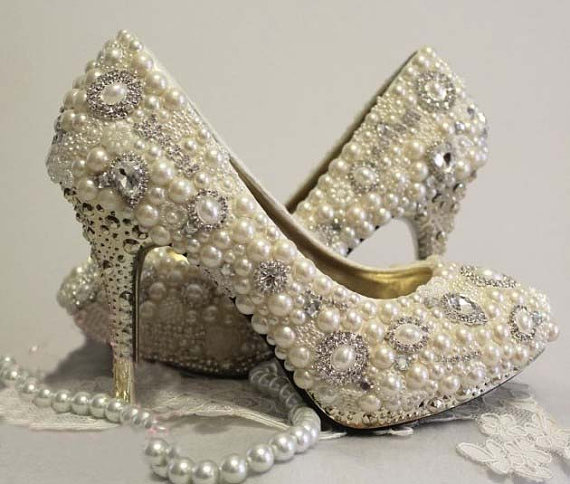 Pearl Wedding Shoes, Bridal Shoes, Bridal, Women Peep Toe Shoes Lady Evening Party Club High Heel Dress Shoes, Style High Quality Luxurious