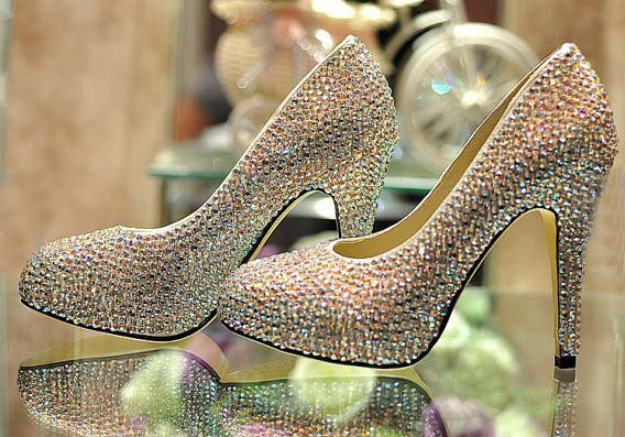 Cinderella Crystal Shoes Nightclub High Heel Platform Shoes Bridal Wedding Shoes Ab Crystal Glitter Rhinestone Party Prom Shoes, Bridal Shoes,