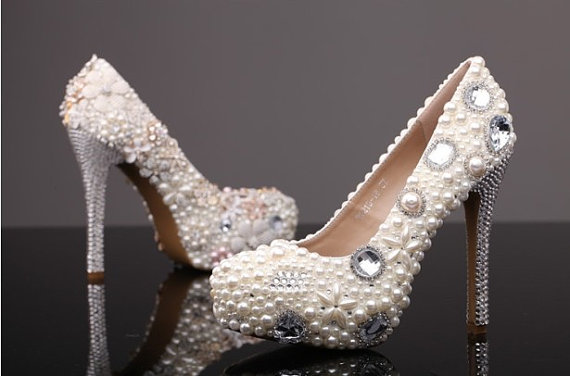 Pearl Wedding Shoes, Bridal Shoes, Bridal, Women Peep Toe Shoes Lady Evening Party Club High Heel Dress Shoes,luxurious Elegant Wedding Bridal