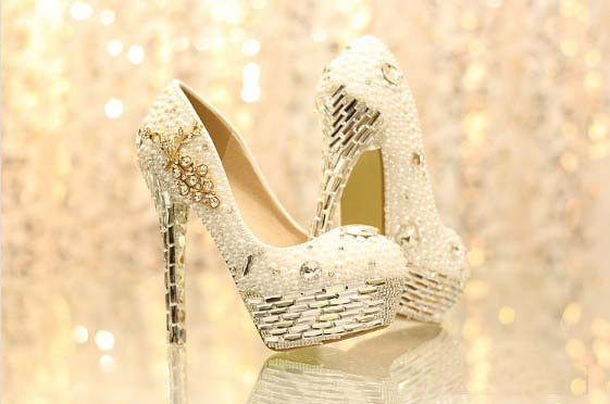 Pearl Wedding Shoes, Bridal Shoes, Bridal, Women Peep Toe Shoes Lady Evening Party Club High Heel Dress Shoes,rhinestone Peacock Design Crystal
