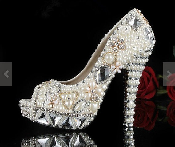 Pearl Wedding Shoes, Bridal Shoes, Bridal, Women Peep Toe Shoes Lady Evening Party Club High Heel Dress Shoes,fashion Ivory Pearl Dress Shoes