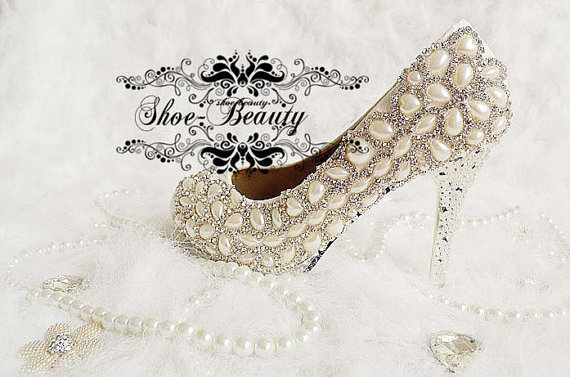 Pearl Wedding Shoes, Bridal Shoes, Bridal, Women Peep Toe Shoes Lady Evening Party Club High Heel Dress Shoes,unique Ivory Pearl Rhinestone