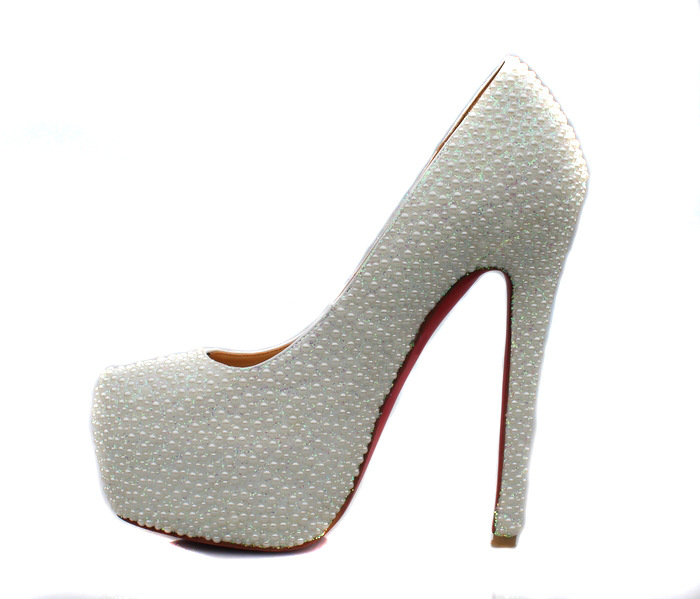 White Pearl Wedding Shoes, Bridal Shoes, Bridal, Women Peep Toe Shoes Lady Evening Party Club High Heel Dress Shoes