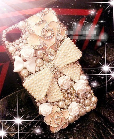 Luxury Bow Flower Pearl Hard Back Mobile Phone Case Cover White Rhinestone Case Cover For Iphone 6s Case,iphone 6s Plus Case,iphone 6c