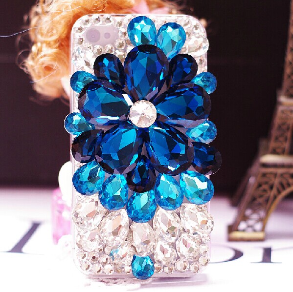 6s Plus 6c Shiny Blue Diamond Hard Back Mobile Phone Case Cover Bling Handmade Crystal Case Cover For Iphone 4 4s 5 7 5s 6 6 Plus Mobile Phone