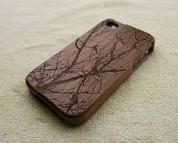 Wood Iphone 4s Case, Iphone 4 Case, Wood Iphone 4 Case, Birds On Branches Iphone 4s Case, Bird Iphone 4 Case, Wooden Iphone Case