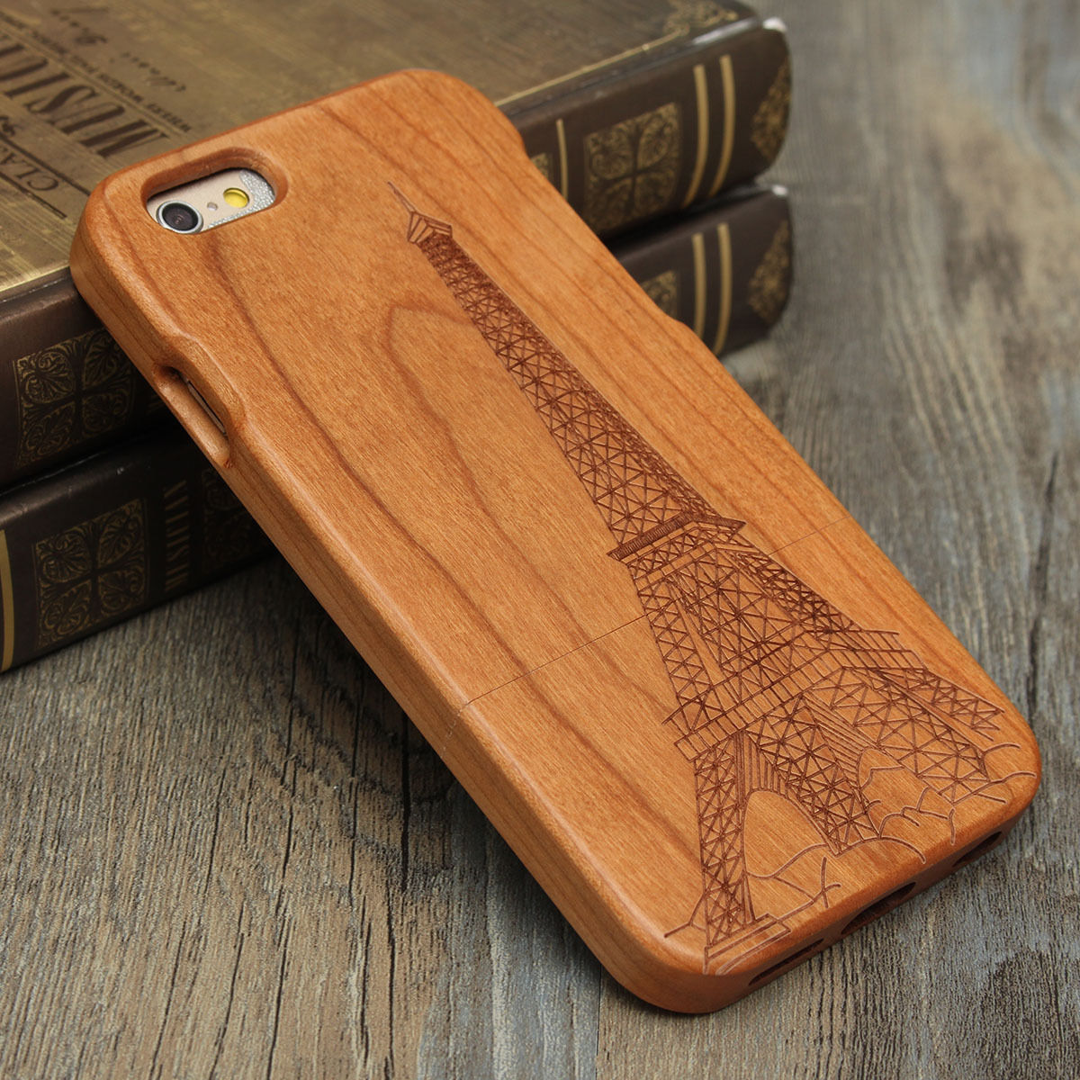Luxury Natural Wood Wooden Bamboo Hard Cover Phone Case For Apple Iphone 6/6s/plus, Iron Tower