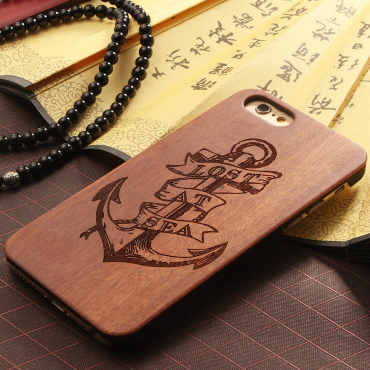Luxury Natural Wood Wooden Bamboo Hard Cover Phone Case For Apple Iphone 6/6s/plus, Anchor