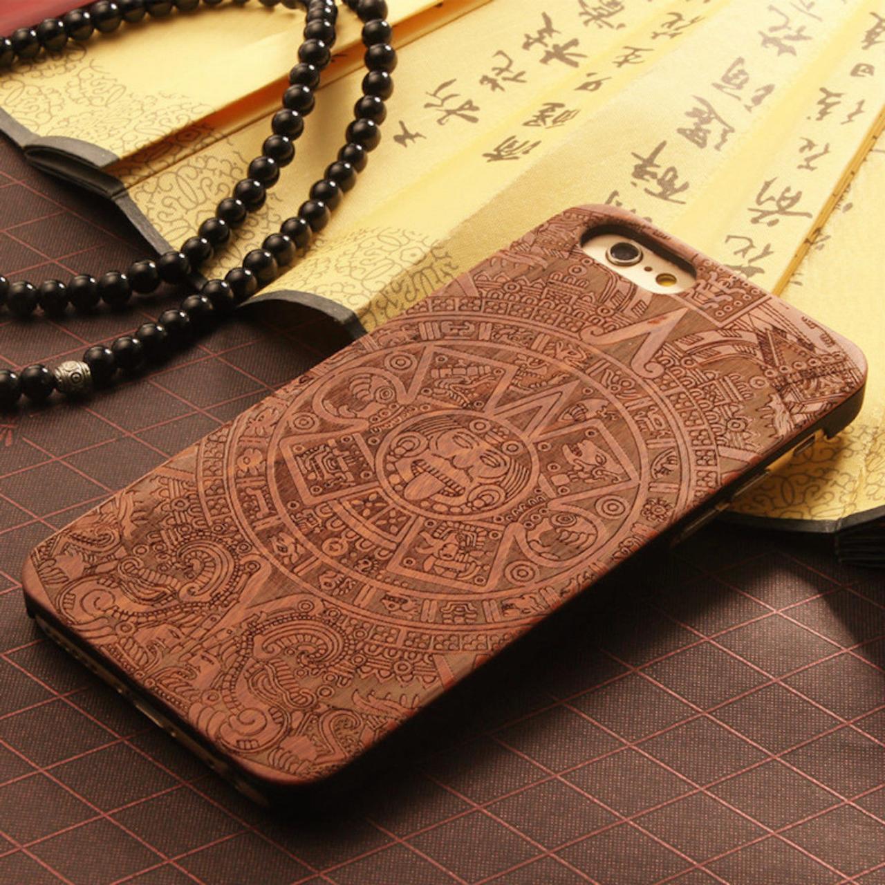 Luxury Natural Wood Wooden Bamboo Hard Cover Phone Case For Apple Iphone 6/6s/plus, God Totem