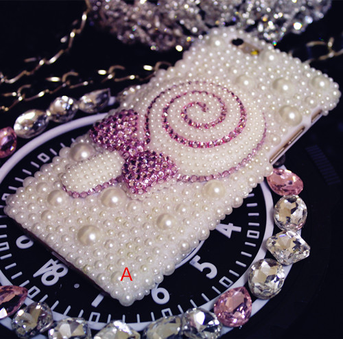 6s Plus 6c Pearl Rhinestone Floral Love Hard Back Mobile Phone Case Sweet Lollipop Stick Pearl Diamond Cover Bling Case Cover For Iphone 4 4s 5