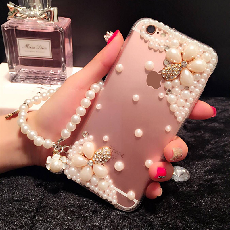 6s Plus 6c Pearl Rhinestone Floral Love Hard Back Mobile Phone Case, Cover Bling Case Cover For Iphone 4 4s 5 7plus 5s 6 6 Plus Mobile Phone Case