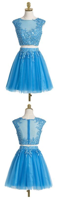 Two Pieces Homecoming Dress,blue Homecoming Dress,popular Homecoming Dress, Junior Homecoming Dress With Appliques,graduation Dress , Homecoming