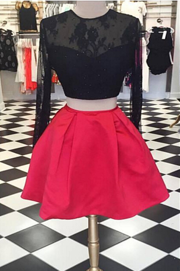 Two Pieces Homecoming Dress,Long Sleeves Homecoming Dress,Pretty Homecoming Dress, Junior Homecoming Dress,Graduation Dress , Homecoming Dress