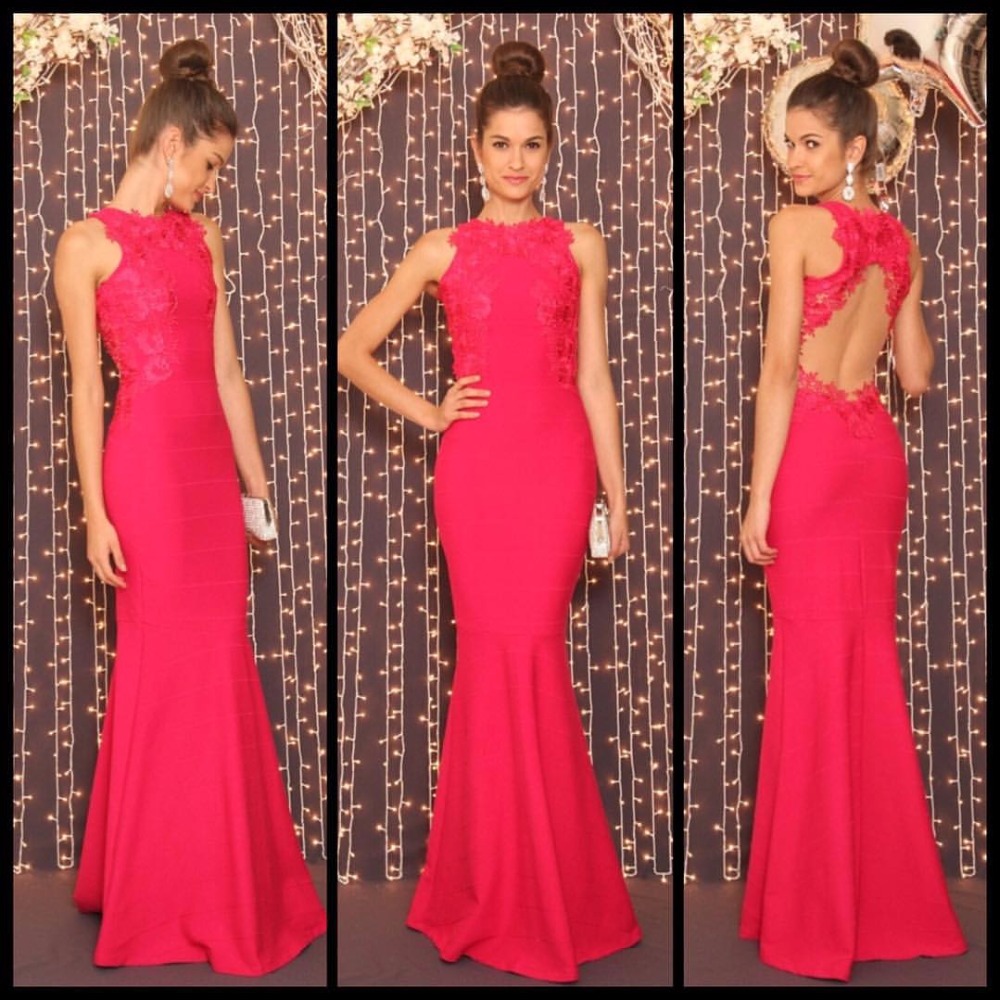 Floor Length Bodycon Open Back Mermaid Prom Dress Red Long Evening Dress Party Dress