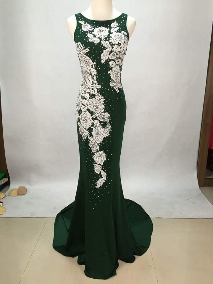 Evening Dresses,prom Dress ,long Prom Dress ,lace Prom Dress O Neck Prom Dress,v Back Prom Dress ,party Dresssexy White Lace Applique Green