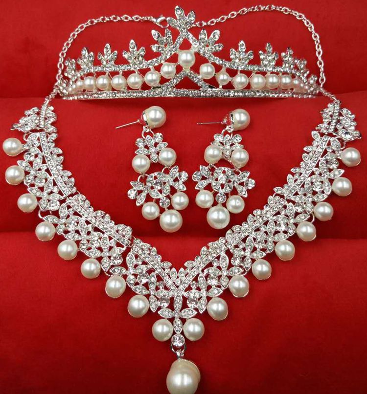 Wedding Jewelry ,wedding Three-piece, Earrings, Necklaces, Crown ,diamond Jewelry,pearl Jewelry,flash Jewelryedd,the Bride Wedding Dress Crystal