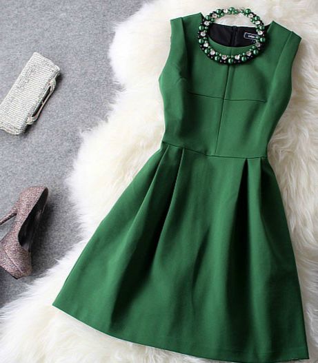 Deep Green Beaded Evening Dress,women Dress Women Clothes Green Dress ,short Dress