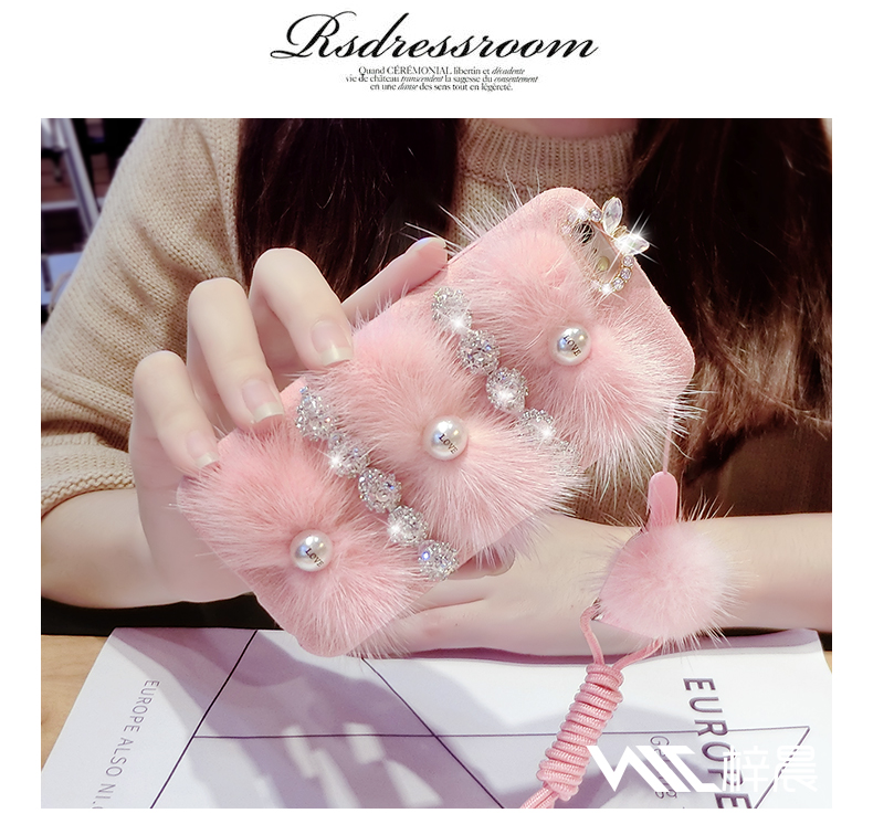 Iphone Case 6/6s/6plus , Hang Rope, Female Personality Costly Pearl Diamond Mink Fur, Iphone6splus Following High-grade Mink Fur Costly Pearl Set