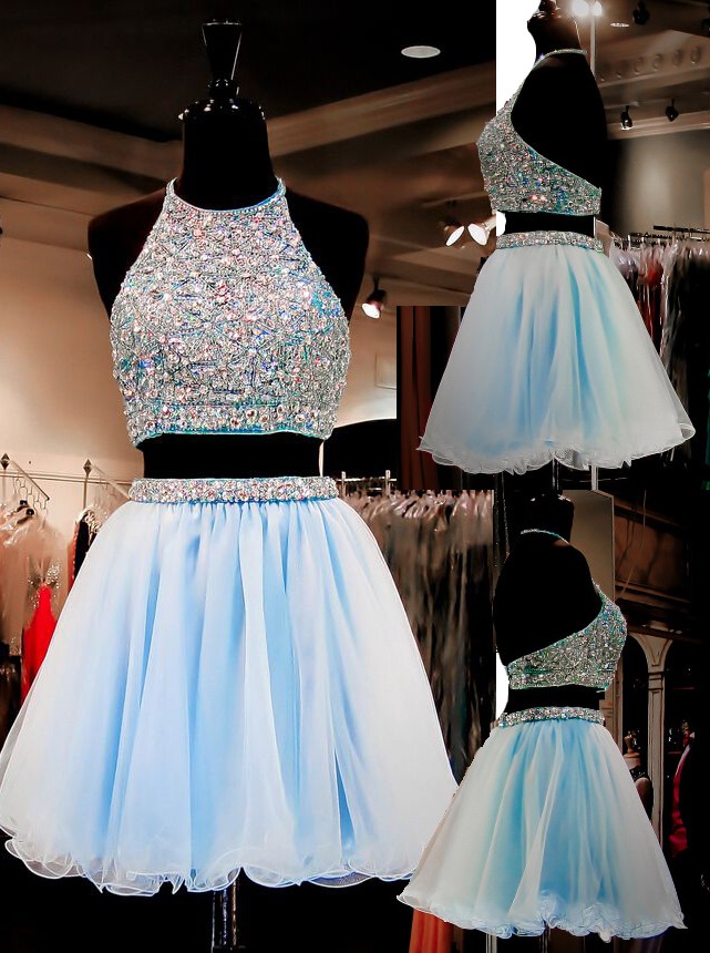 Light Sky Blue Homecoming Dresses,tulle Homecoming Dress,2 Pieces Prom Dress,two Piece Cocktail Dresses,sweet 16 Gowns