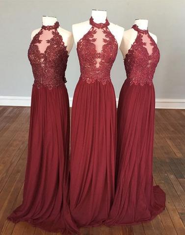 Charming Prom Dress,lace Prom Dress,long Prom Dress,halter Prom Dresses,chiffon Prom Gowns,party Dress,red Bridesmaids Dress,