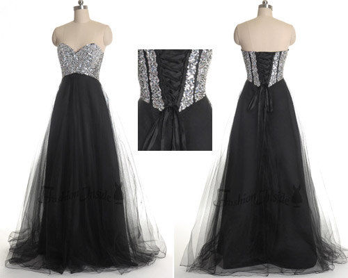 Black Prom Dresses,glamorous Sweetheart Sleeveless Tulle Prom Dress With Sequins