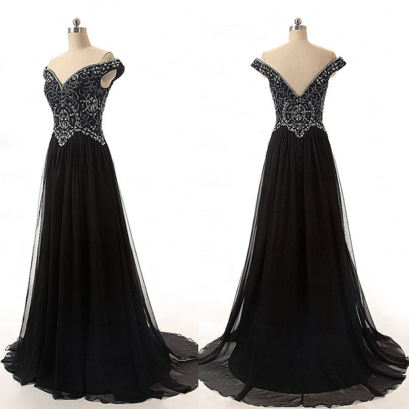 Charming Prom Dress,charming Prom Dress,off Shoulder Prom Dress,black Evening Dress,beading Evening Gown