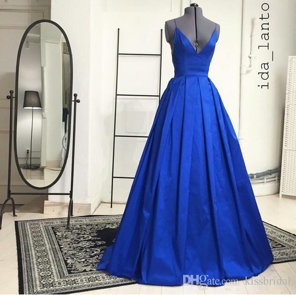 80's 80s Prom Fashion Ball Gown A-Line Satin Sweep Train Blue Long Prom  Dress US
