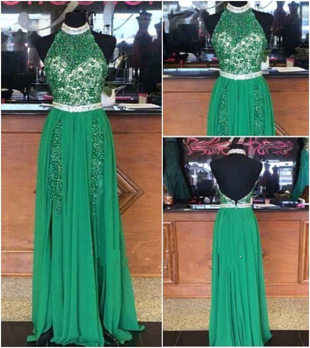Green Prom Dresses,beading Evening Gowns,modest Formal Dress,beaded Prom Dresses,2016 Fashion Evening Gown,backless Evening Gowns,open Back Party