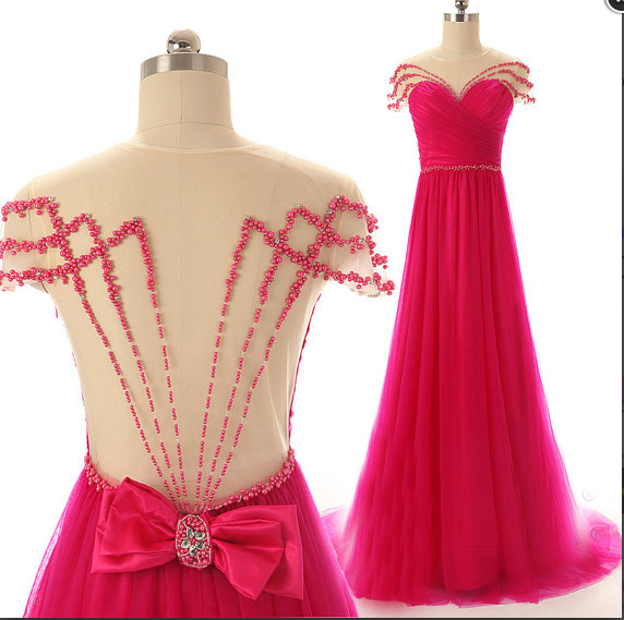 Charming Prom Dress,beading Prom Dress,tulle Prom Dress,o-neck Evening Dress