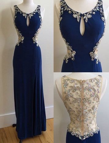 Charming Prom Dress,chiffon Evening Dress,beading Prom Dress,o-neck Evening Dress,royal Blue Chiffon Dress,