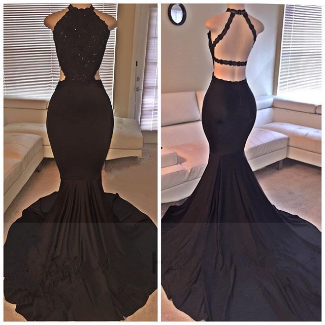 Black Prom Dresses,mermaid Prom Dress,lace Prom Dress,backless Evening Gowns