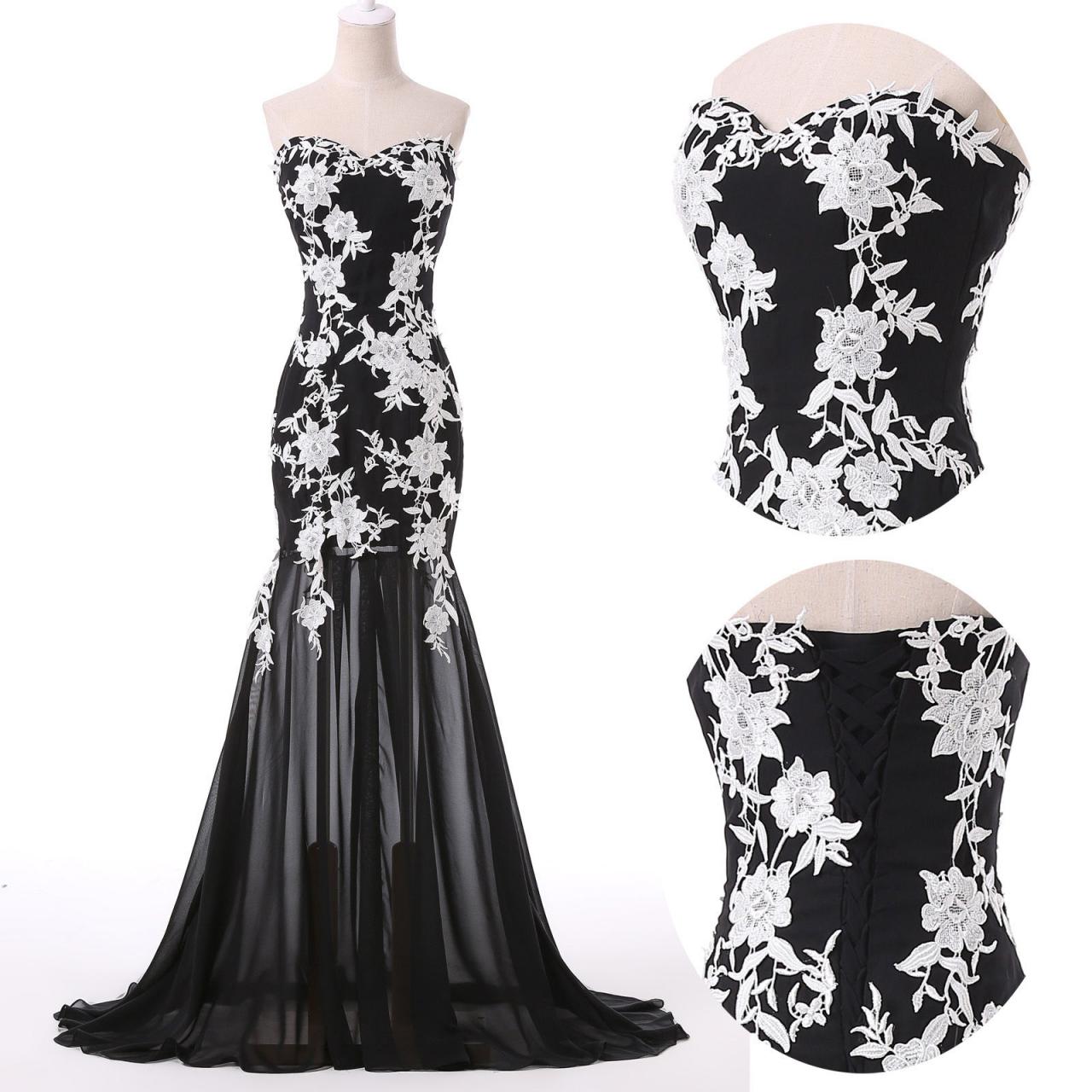 Mermaid Sweetheart Lace Applique Chiffon Beading Evening Dress Prom Dress Custom Made Bridal Party Dress
