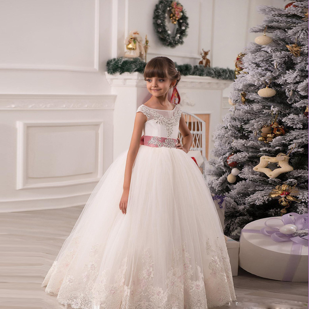 Wedding Dresses with Crystal Floral Belt Ball Gown