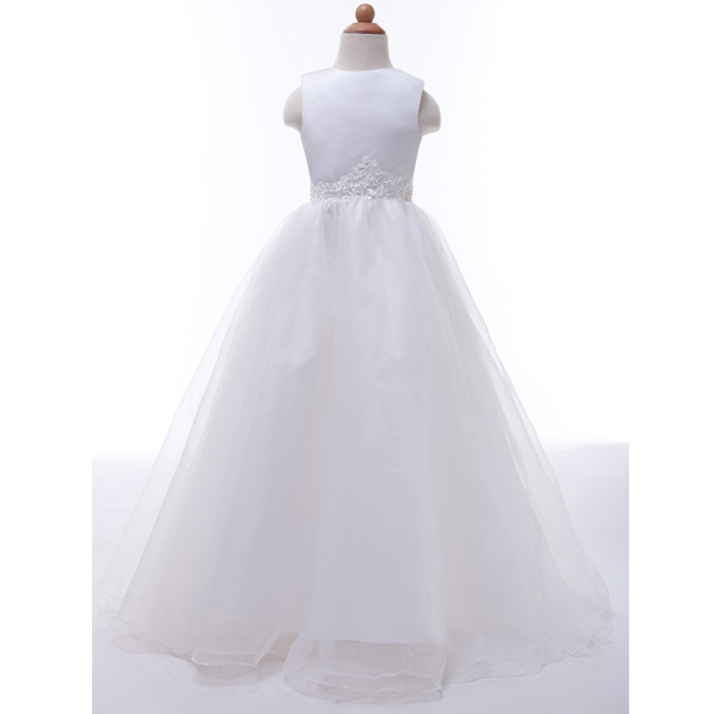Long White Flower Girl Dresses For Weddings Pageant Party Ball Gown Birthday First Communion Dresses For Girls Evening Gown Kids