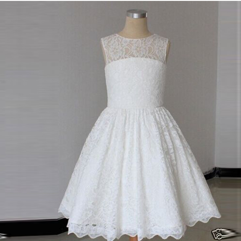 Real Lace Flower Girl Dresses With Bow Keyhole Party Pageant Dress For Little Girls Kids/children Dress For Wedding Kids