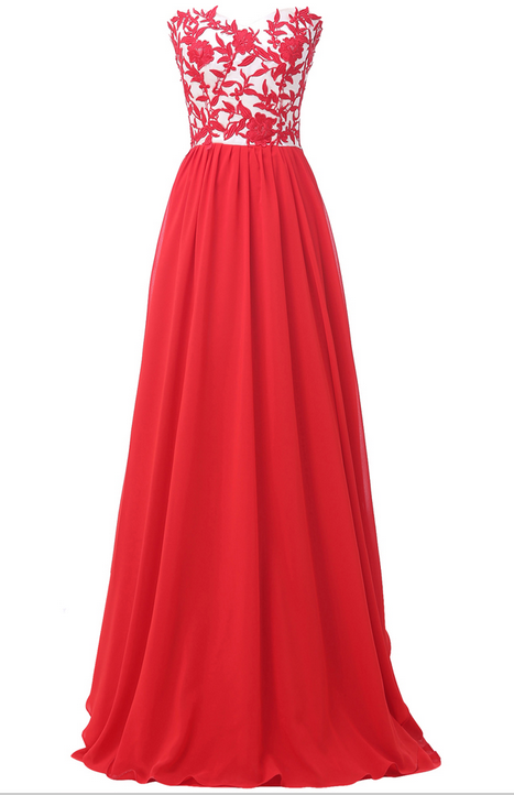 Red Evening Dresses 2017 Flowers Appliques Chiffon Long Party Dress Elegant Robe De Soiree Formal Evening Gowns Dresses