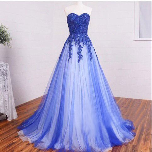 2021 Sweetheart Strapless Long Lace Appliques Tulle Prom Dress, Homecoming Dress, Simple A-line Bridesmaid Dress
