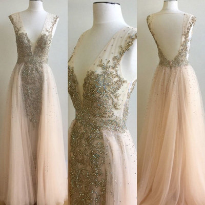 Sexy Long Prom Dress,beading Prom Dress,elegant Floor Length Prom Dress,open Back Evening Dress