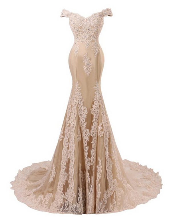 Off-the-shoulder Lace Appliqués Mermaid Long Prom Dress, Evening Dress