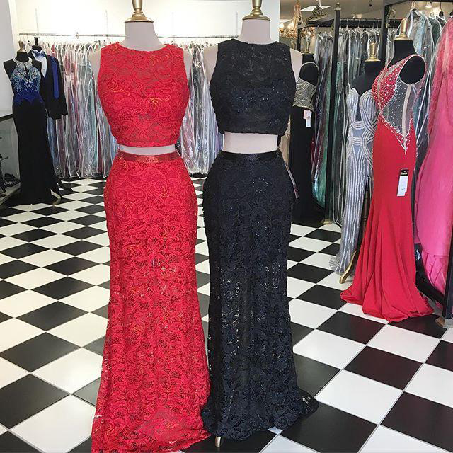 2 Piece Prom Gown,two Piece Prom Dresses,red Evening Gowns,2 Pieces Party Dresses,lace Evening Gowns,formal Dress For Teens