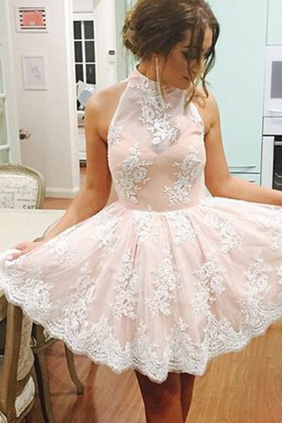 High Neck Short Homecoming Dresses